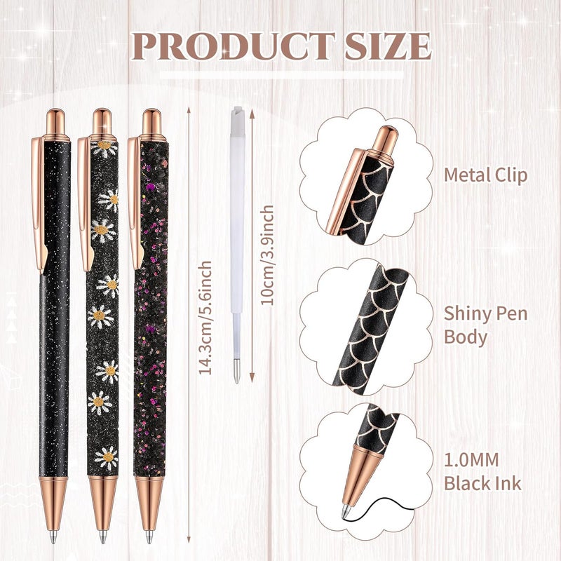 Sherr 7 Pcs Fancy Pens for Women Cute Sparkly Glitter Pens with 10 Pcs Black Ink Refills Pretty Gifts for Girls Office School Christmas Graduation(Simple) - Image 2